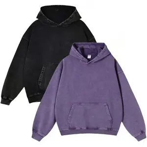 2 Pack Acid Wash Hoodies, Oversized Vintage Heavyweight Fleece Hooded Sweatshirts, Unisex Distressed Streetwear Hoodies for Men Women Couples