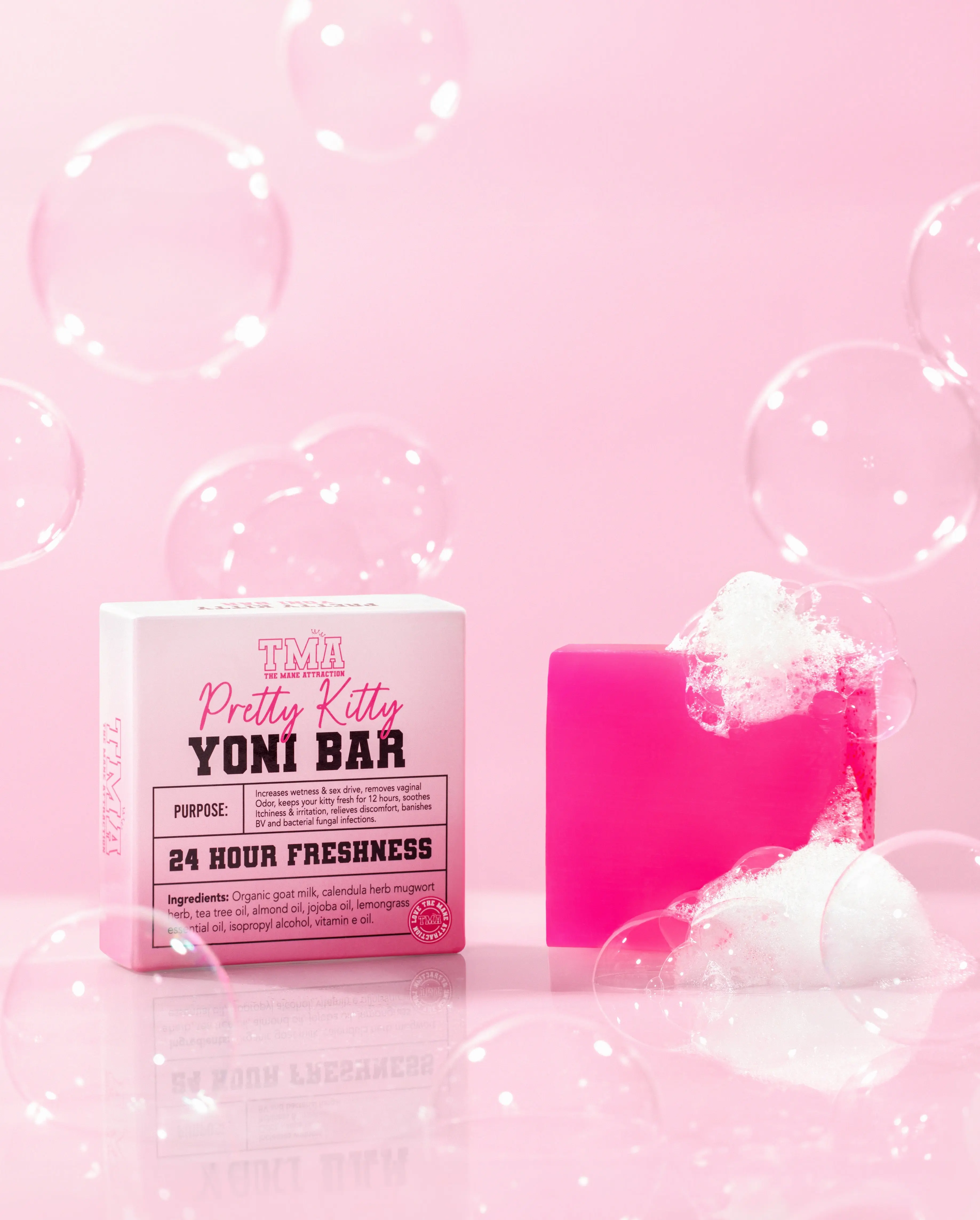 THE MANE ATTRACTION Pretty Kitty Yoni Bar - pH Balancing Feminine Cleansing Bar with Sunflower, Almond & Ylang Ylang - Non-Toxic & Mineral Oil Free Intimate Cleanser for us, Intimate Wash, Organic, Almond Oil, Lemongrass