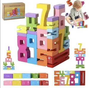 20PCS Wooden Number Building Blocks1-10-Montessori Math Stacking Number Blocks Toyswith Counting Games, Digital Building BlocksFriends of 10, STEM Learning Toys for Kids Ages3-8