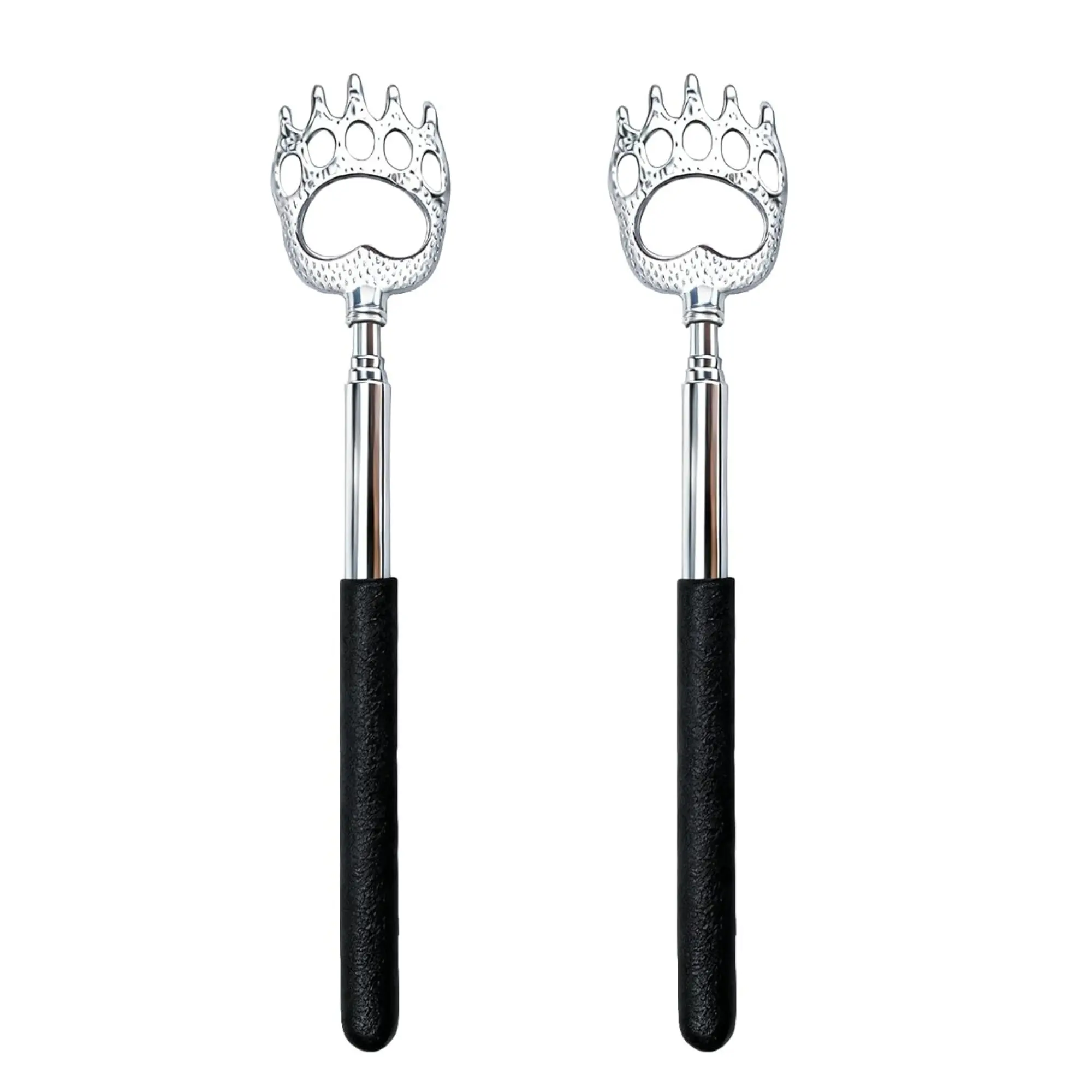 Mother's Day Gift 2 Pcs Extendable Back Scratcher, Stainless Steel Bear Claw Backscratchers for Adults, Men & Women – Telescopic Design – Black