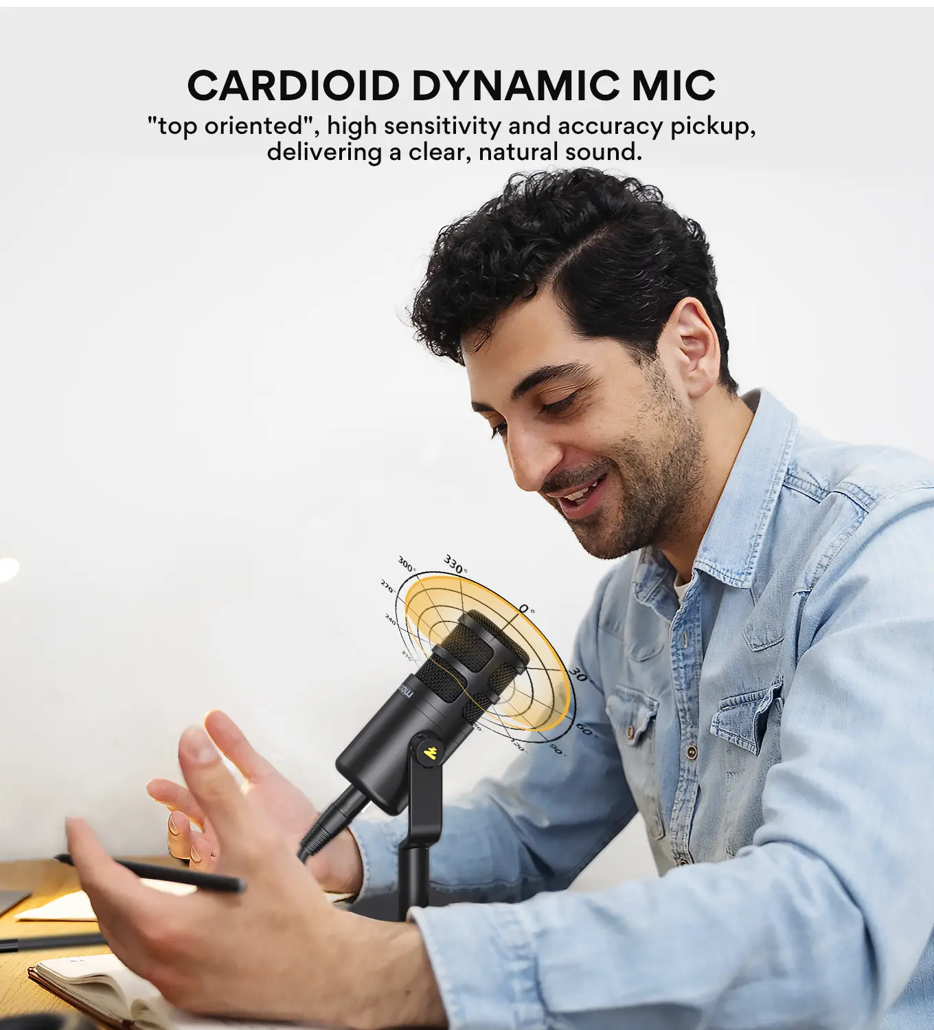 Maono PD100 Wired XLR Dynamic Microphone - Compact Stylish Metal Round Body, Sturdy Portable Desktop Design, High-Quality Audio, Included Cable, Compatible with PC, Laptop, Audio Mixer for Podcasting, Content Creation, Home Studio Vocal Recording
