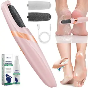 Rechargeable Electric Callus Remover + Tea Tree Oil Foot Sanitizer Spray Kit, Professional At-Home Pedicure Tool for Dead Skin, Cracked Heels & Foot Odor