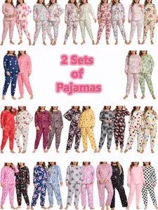 LONAGIRL 2 Sets of Plus Size Two-Piece Pajamas | Long Sleeve & Pants Soft Comfy Women’s Sleepwear Loungewear (Variety Cute Prints) Homewear Womenswear outdoorfun