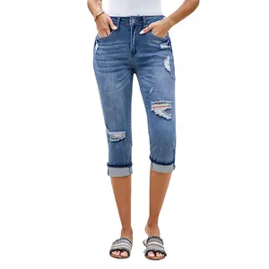 luvamia Denim Jeans for Women Stretch High Waisted Distressed Capris Ripped Skinny Cropped Pants Streetwear Bottom Pocket Womenswear Basic jeans for women