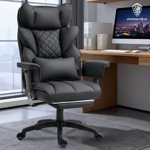 Dowinx Big and Tall Ergonomic Office Chair Executive Desk Chair with Pocket Spring Lumbar Support High-Back Adjustable Gaming Chair Removable Footrest & 3D Armrests Dual-Layered Backrest PU Leather Option