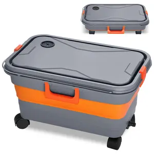 Foldable Bucket 5.5 Gallon for Car Washing with Wheels, Handle, Drain Plug, and Spout, Foldable Multi-Purpose for Mop Cleaning, Camping, RV, Pet Bathing, and Laundry