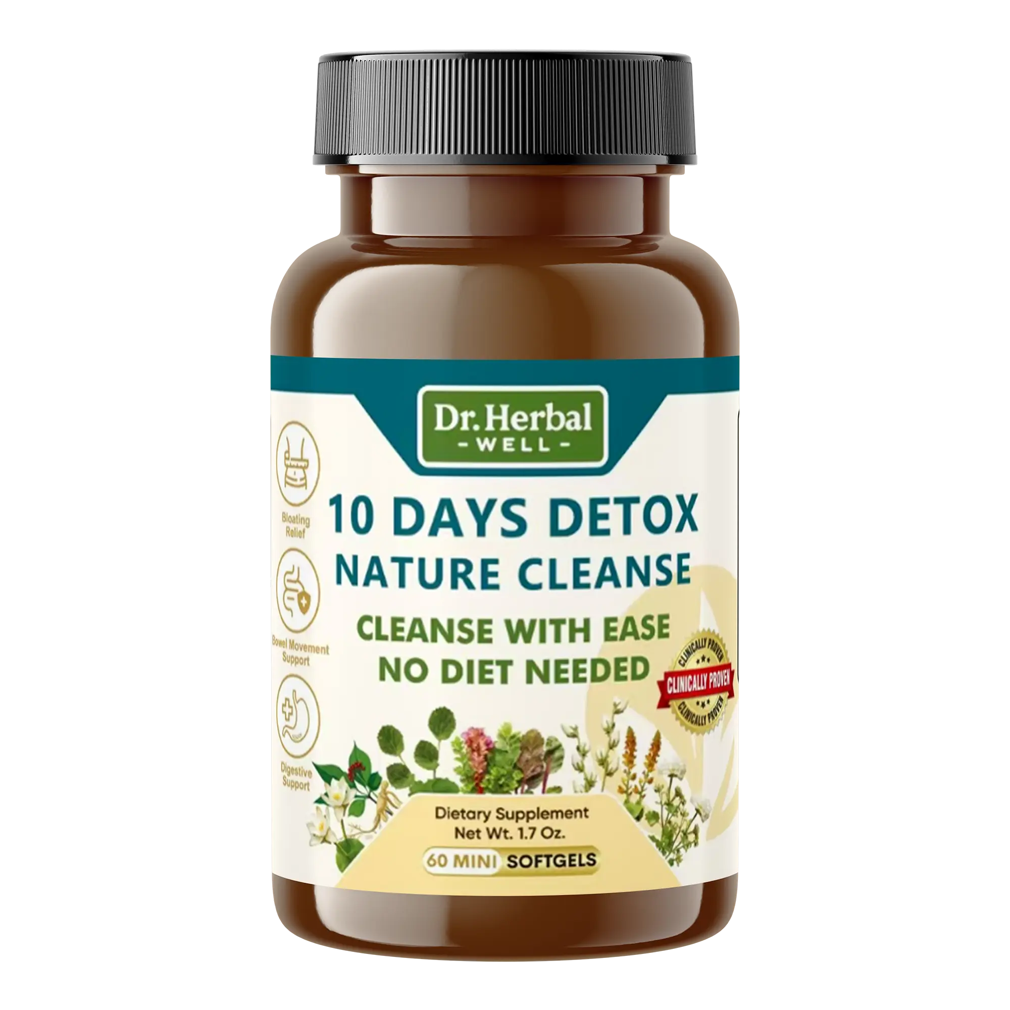 DR. HW 10 DAYS NATURAL DIGESTIVE WELLNESS Support 100% Natural Herbal Supplement (60 Mini Softgels) Multi-pack - Edible, Fitness Healthcare Dietary Vitamin
