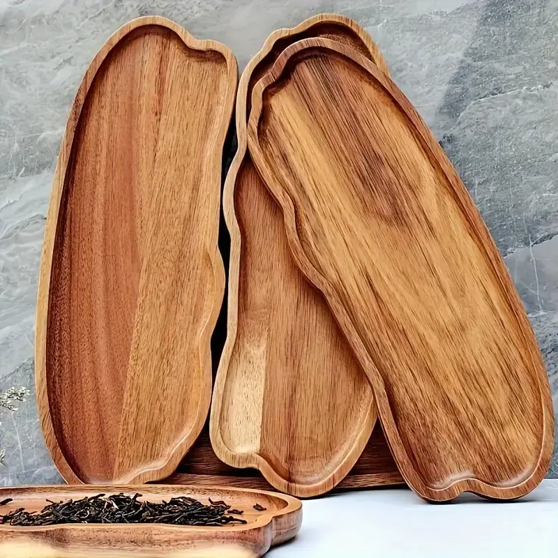 Handcrafted Asymmetrical Acacia Wood Tray, Wooden Food Grade Safe Natural Material, Nordic Style Non-Slip Surface, Eco-Friendly Decor for Desserts, Fruits, and Appetizers at Home and Events, Dessert Display Plate, Food Trays