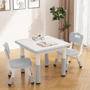 YJ-Garvee Adjustable Table and 2 Chairs,1 Table Set with Graffiti Desktop, Perfect for Reading, Drawing, Playing, and Eating, Designed for Toddlers with Height Adjustable Features
