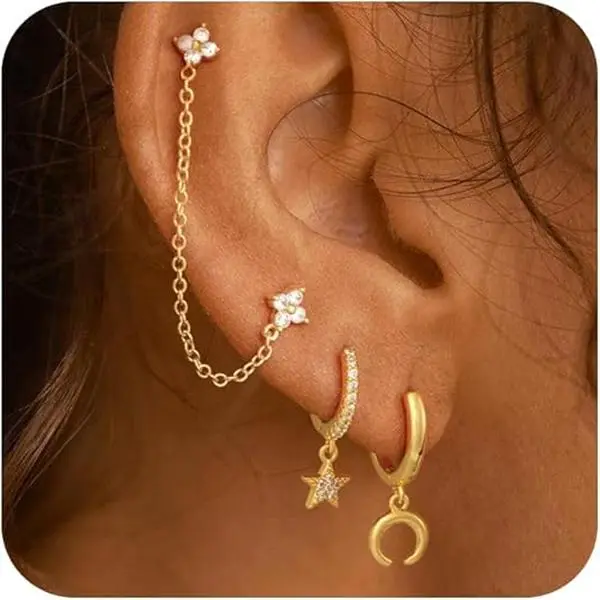 Best Gift For Mother' s Day Gold Chain Dangle Earrings for Women: Dainty Diamond Dangle Chain Earrings Gold  Ear Cuff Earrings for Women Trendy Hoop Stud Earrings Hypoallergenic Cartilage Jewelry for Women