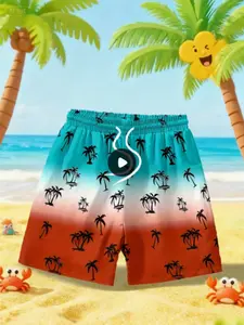 Boys Summer Shorts, Casual Sports Swimwear, Clothing, Coconut Tree Palm Tree Sunset Design, Daily Home Wear