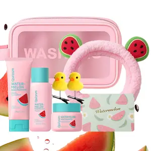 Quiyum Watermelon Skincare Set, 8pcs With Facial Cleanser,Toner,Eye Cream,Face Cream,Bandeau,Hairpin,Card,Makeup Bag,Hydrating Moisturizing Skin Care Kit for Women & Girl, Best Gift Ideas