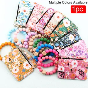 Japanese Style Soft Multicolor Tassel Keychain Ring, Floral Pattern Keychain, Smooth PU Beads with Fringe Strap Buckle, Perfect for Women Bags Wallets Keys, Cute Keychain