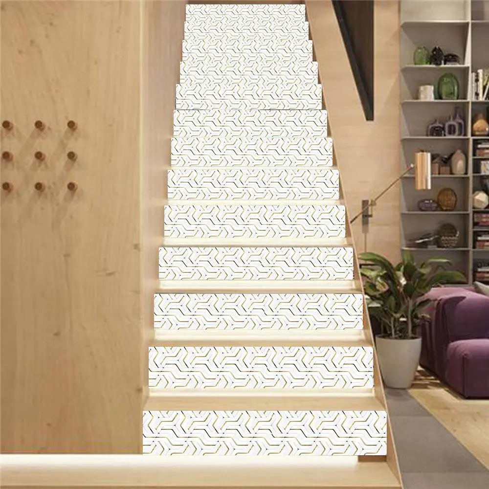 Geometric Pattern Stair Sticker, 13pcs/set Waterproof Self Adhesive Stair Sticker, Decorative Sticker for Home Living Room Bedroom Decorative Decal, Self Adhesive Stickers, Adhesive Decals, Sticker Decorations