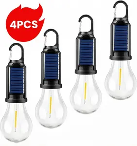 2/4 PCS Solar Light Bulb for Outdoor, Portable Waterproof Tent Lights with Clip Hook, Rechargeable Outdoor Solar Light for Hiking, Backpacking, Emergenc