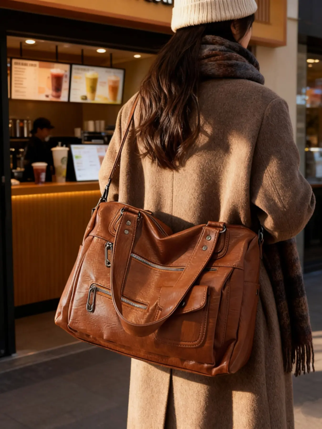 Vintage Marbled Large Capacity Tote Bag, New Season Women's Versatile Commuter Shoulder Bag, Trendy Work Outdoors Single Strap Backpack, Chic Crossbody Bag