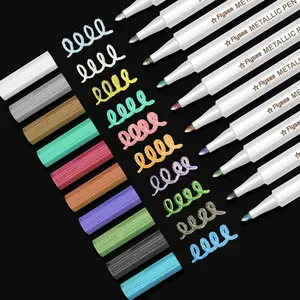 Metallic Markers Fine Point Metallic Marker Pens for Black Paper, Rock Painting, Easter Egg, Halloween Pumpkin, Card Making, Metal, Ceramic, Wine Glass, Set of 10 Colors, Multisurface Use