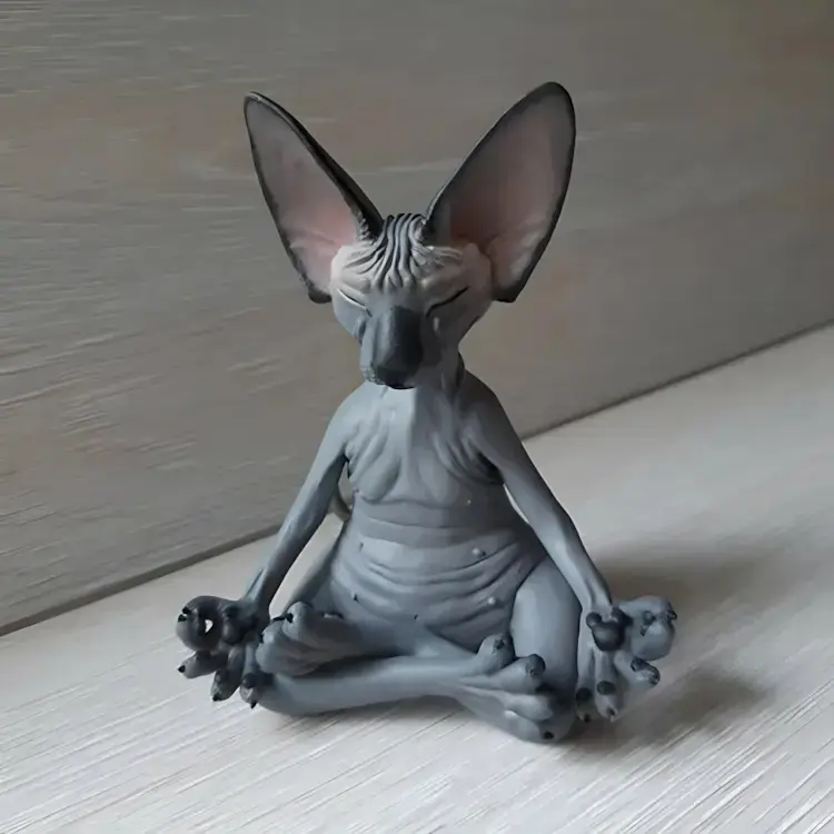 Furless Cat Meditation Sitting Decorative Item for Home and Garden. Cute Cat, Relaxed and Hairless. Suitable for Desktop Decoration. Ideal for Holiday Gifts or Birthday Presents.