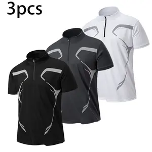 Athleisure Upgrade Mens Apparel Quarter Zip Short Sleeve Tee with Sleek Asymmetrical Graphic Stretch Fabric Casual Top for Workout and Daily Commute