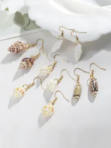 5 Pairs Beach Style Conch Shell Earrings, Natural Conch Drop Earrings, Bohemian Beach Earring Set, Women's Summer Travel Fashion Jewelry, Beachy Earrings