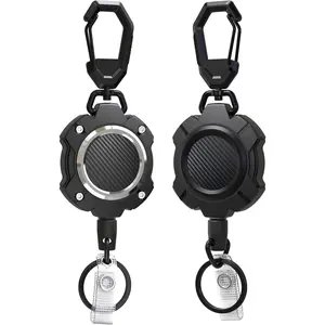 2 Pack Retractable Keychain, Heavy Duty Carabiner Key Chains, 10,000+ Rebound, Impact Resistance ID Badge Reels with 31.5” Wire Rope and Key Ring, Up to 8oz, Aluminum Ring, Carbon Fiber-Texture
