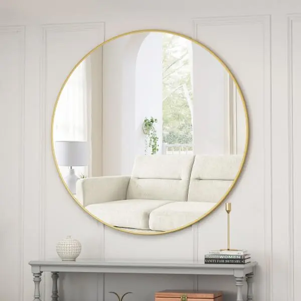 Round Wall Mirror - Anti-Fog Waterproof Bathroom Mirror with Sturdy Metal Frame, Rustproof Vanity/Dressing Mirror for Living Room, Bedroom Decor - Secure Mounting & Shatter-Resistant