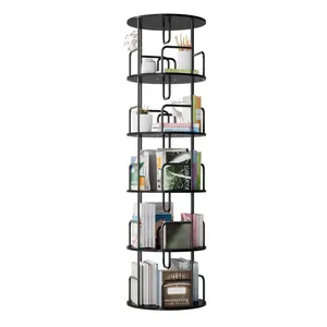5 Tier Rotating Bookshelf Tower, 360° Display Round Bookcase, Floor Standing Corner Revolving Bookshelf Organizer Storage Rack for Home Study Office, Small SpacesBook Shelf Organizer for Bedroom, Living Room, Black