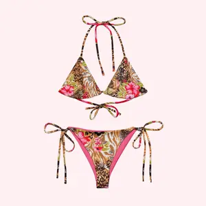 Tropical Animal Print Pink Two Piece Bikini