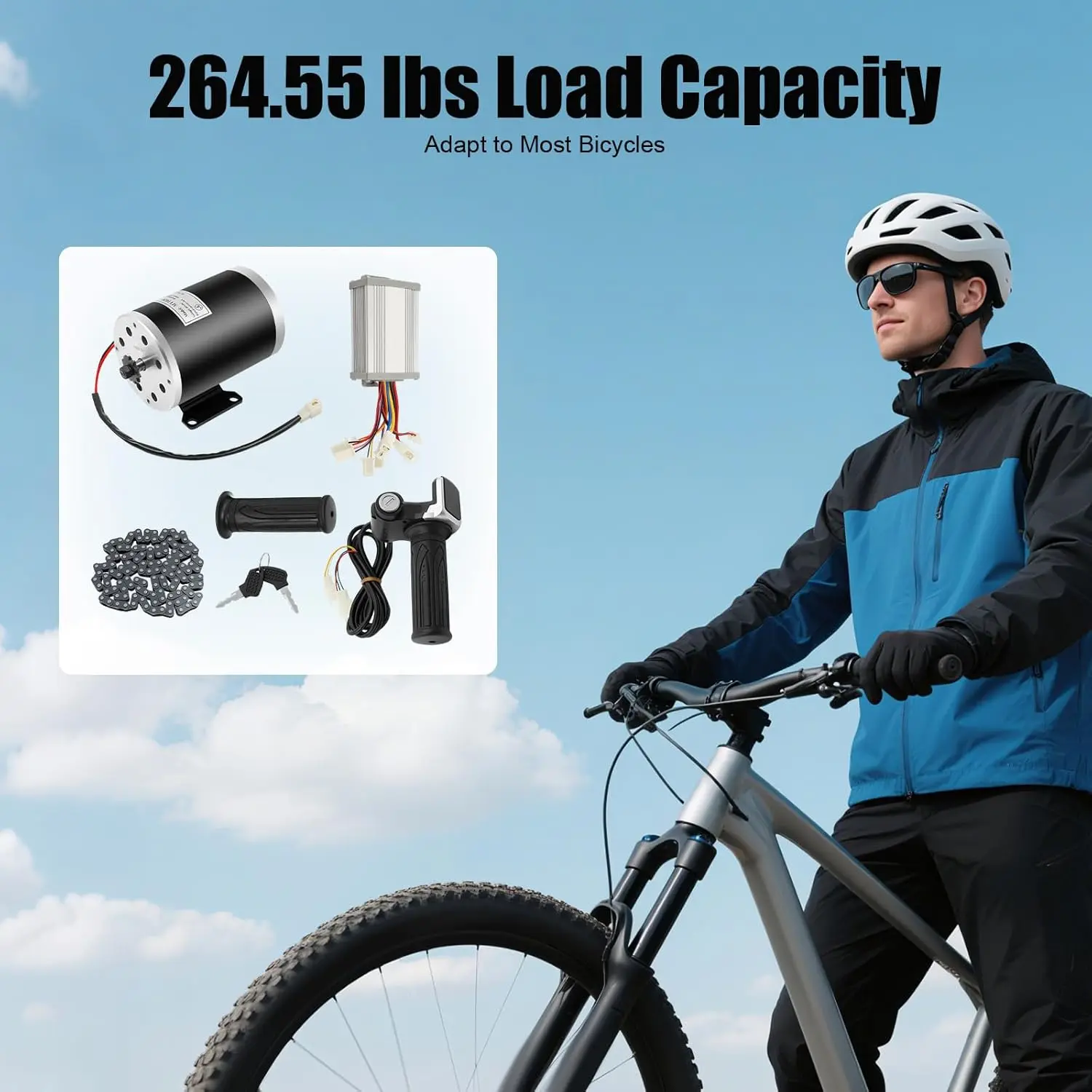 Bike Parts Conversion Kit, 48V 1000W Cast Iron Brushed Motor with High Torque for E-bikes and Karts, Includes Controller & Throttles with LED Display, Iron-Copper, 3000Rpm, Adjustable Speed, Adults, Brush Bicycles, Durable, Thickened Chain
