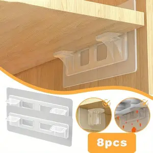8pcs Sturdy Wall Mounted Shelf Bracket for Kitchen and Bathroom Cabinets - No Drilling or Nails Required, Easy to Install Cabinet Support Rack with Adhesive Clip