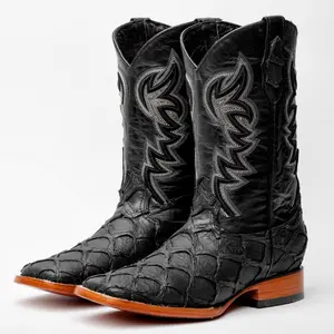 Matte Black Jumbo Leather Boots - Square Toe