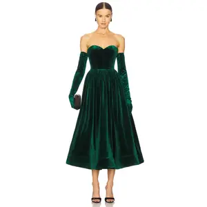 Bronx and Banco Inara Velvet Midi Dress in Emerlad Green