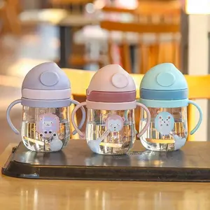 Baby Drink Bottle Childrens Beverage Bottle 250ML Cartoon Character Fun Water Cup Baby Water Bottle Kids Straw Bottle Cute Sippy Cup Bubble Wale