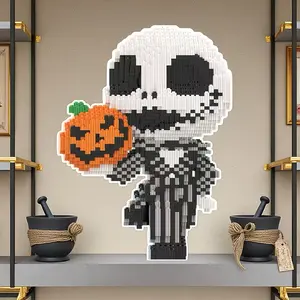Halloween Pumpkin Skull 3D Puzzle Building Blocks Decoration, Bookshelf Home Office Cabinet Decor, Party Living Room TV Stand Display