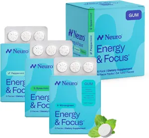 Neuro Variety Pack Energy & Focus Gum/Mints - Sugar Free with Natural Caffeine, L-theanine, Vitamin B12 & Vitamin B6