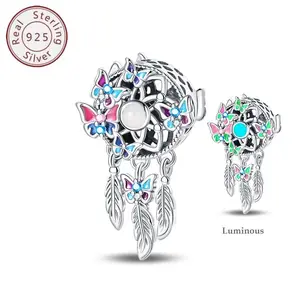 925 Silver Butterfly Dream Catcher Bead Charm Luminous Bracelet DIY Charm