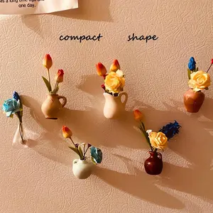 8pcs Mini Ceramic Vase Fridge Stickers Set of -3D Stereoscopic Flower PoDecorative Magnets, Kitchen OfficeHome Accessories, LightweightMagnetic Oraments for Family andFriends Cift Civing and RoomDecoration (Space Saving Design)Sculpture