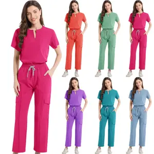 V-neck short-sleeved scrub shirt for women, quick-dry elastic nurse uniform for men and women, workwear for doctors in beauty salons,2-Piece Scrubs Set Casual Top & Pants,Womenswear