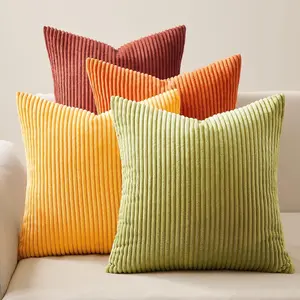 Decorative Pillow Cover Set of 4, Gradient Corduroy Striped Square Pillows, Modern Western Style for Sofa Bedroom Seat Cushions, Cushion Slipcovers