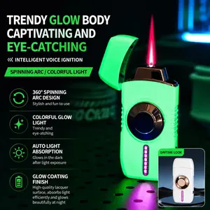 Fidget spinner smart voice-activated windproof lighter with 4 ignition modes – USB charging – LED colorful light, suitable for candles, barbecues, and outdoor activities – a cool and stress-relieving gadget, a great gift choice for men (without gas)