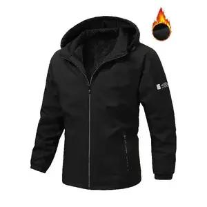 New Thickened Fleece Warm Jacket for Autumn and Winter, Comfortable Windproof Sports Coat with Zippered Pockets, Hooded Design, Adjustable Hem and Hat, Elastic Cuffs Suitable for Men'S Hiking, Fishing, Camping Outdoor Wear, Fabric Windproof, Wrinkle-Resis