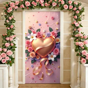 Elastic Room Door Decoration Set, Simple Installation Valentine's Day Door Cover, Holiday Party Decor, Decorative Banner, 82.7in X 35.4 Inches