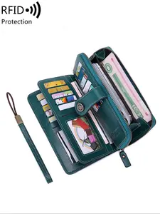 Women's Elegant RFID Blocking Long Wallet, Fashionable Multi-functional Zipper Wallet with Wristband, Casual Trendy Versatile High-quality Daily Wallet