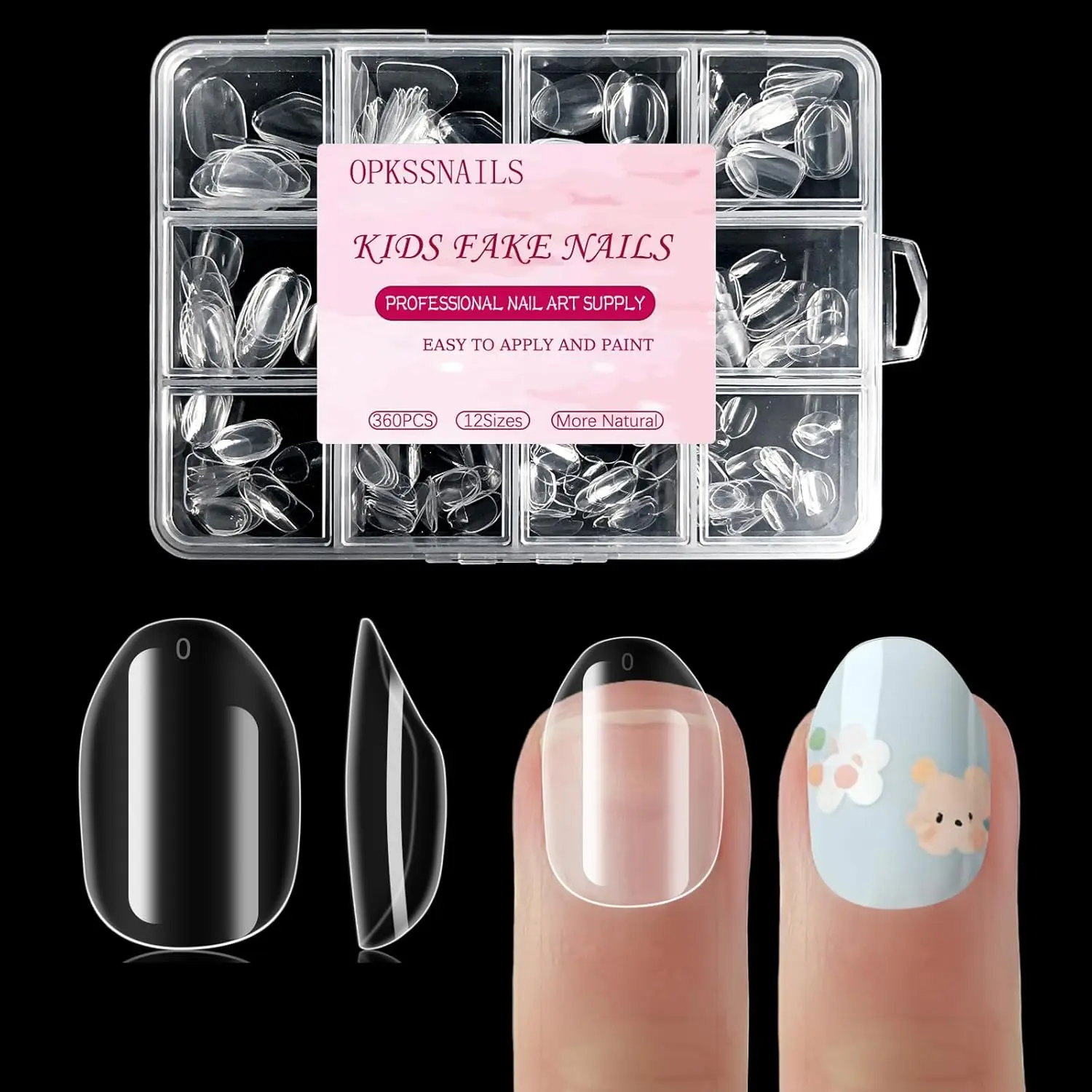 Jsiallye Extra Short Almond Kid Nail Tips,72Pcs Blue Cat Eye Press on Nails for Kids,360Pcs Soft Gel Nail Tips Pre-Shaped Press On Nails For Kids,Clear Acrylic Half Matte Full Cover Fake Nail For Kids DIY Extension & Salon Use12 Sizes