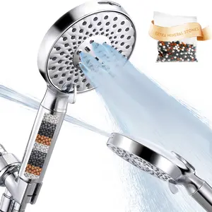 Ryamen Filtered Shower Head with Handheld，High Pressure 9 Spray Mode Showerhead with Hose,Bracket and Minerals Stones Replacement Filters for Hard Water,Anti-clog & Powerful to Clean, Rdrm9040MB