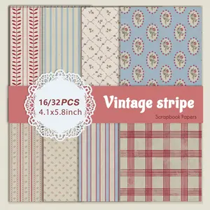 16/32 Sheets Vintage Stripe Wave Point Pattern Scrapbook Paper Scrapbooking Supplies Scrapbook Materials for Junk Journal Gift Wrapping DIY Card Making