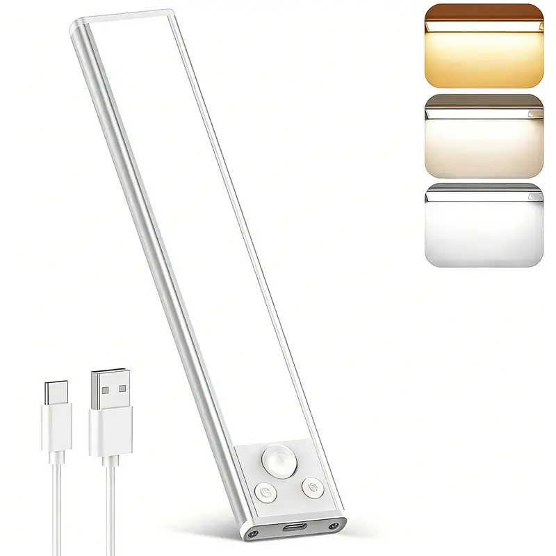 16-Inch Dimmable, Bright, Rectangular Strip LED Under Cabinet Lights, Wireless Stick-On Motion Sensor Lights, USB Rechargeable for Kitchen, Stairs