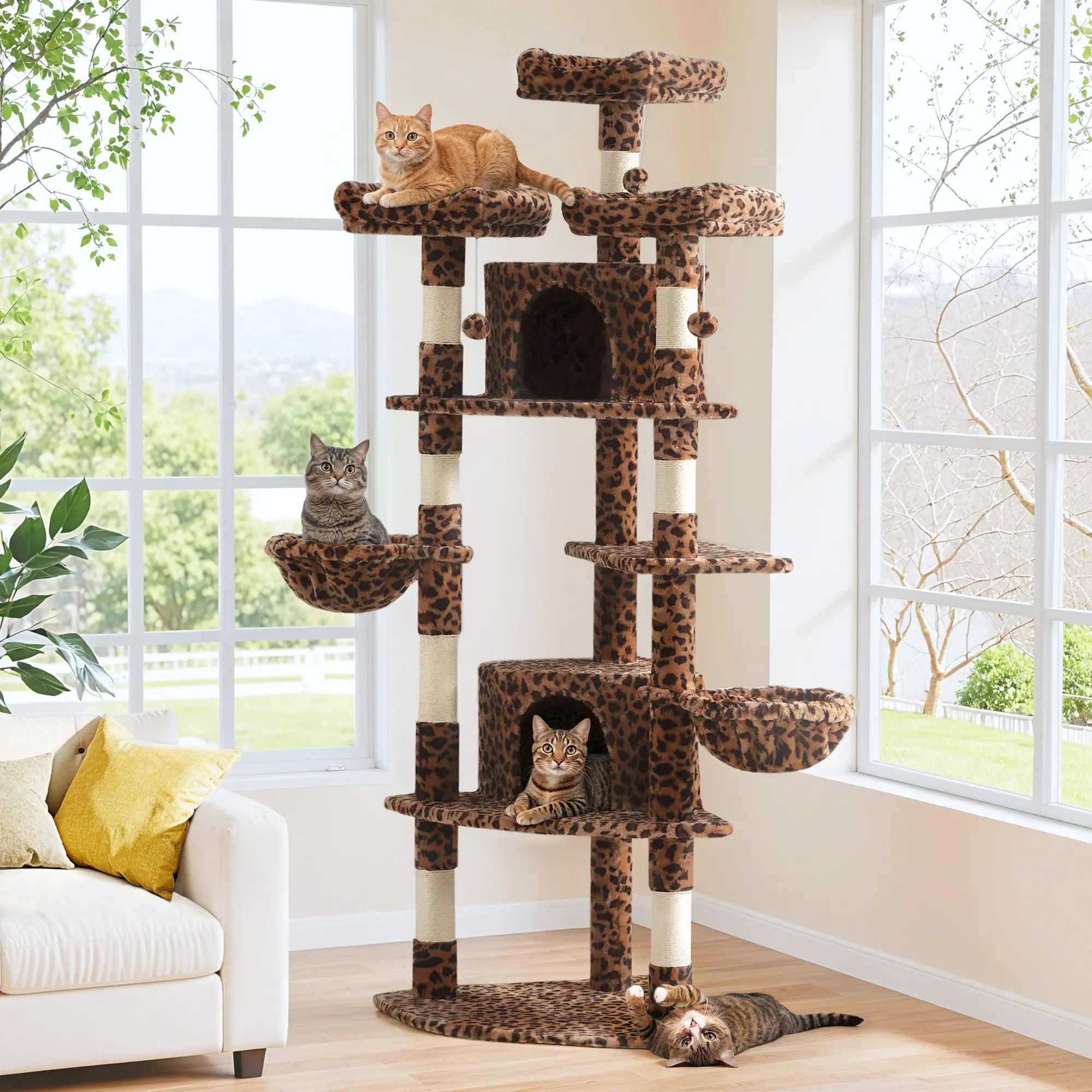 HOOMIC 73-Inch Fan-Shaped Corner Cat Tree, Space-Saving Multi-Level Tower with Cozy Condos, Perches, Baskets & Sisal Scratching Posts – Indoor Cat Activity Center#TikTokShopDealsforYouDays#DealsforYouDays#Summervibes#Summergarden