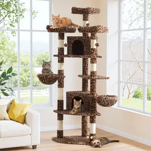HOOMIC 73-Inch Fan-Shaped Corner Cat Tree, Space-Saving Multi-Level Tower with Cozy Condos, Perches, Baskets & Sisal Scratching Posts – Indoor Cat Activity Center
