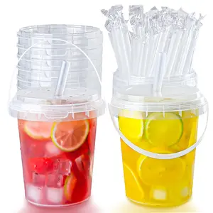 5/10pcs Set 33.81 oz Large plastic cup with lid and straw - reusable, BPA-free drink cup for ice drinks, fruit, ice bucket - ideal for parties, festivals, and everyday use, Plastic Clear Cups